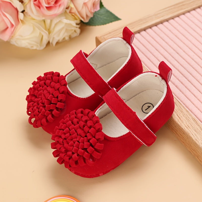 Girls Baby Shoes for First Steps Spring and Autumn Fabric Soft Sole with Flower Decorations