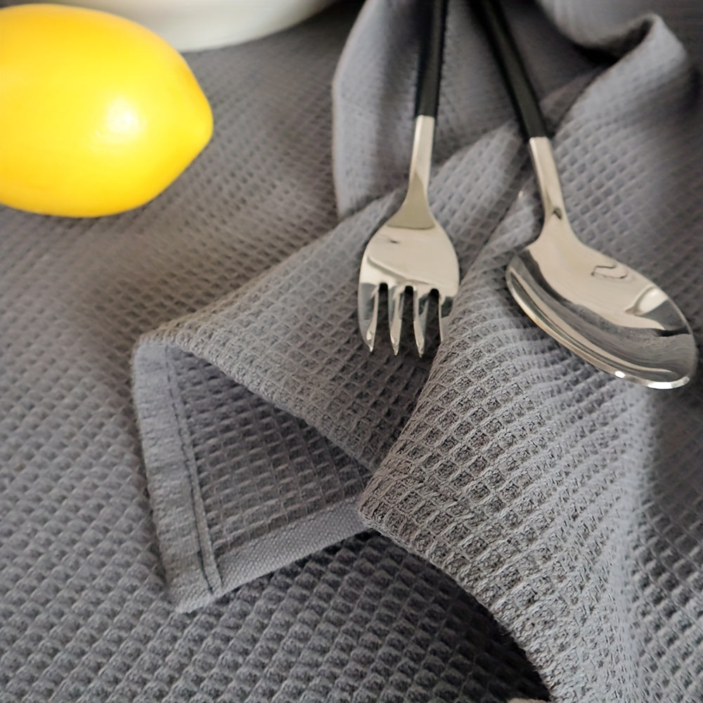 Set of 3 Grey Waffle Weave Kitchen Towels 45x65 cm for Drying Dishes and Hands