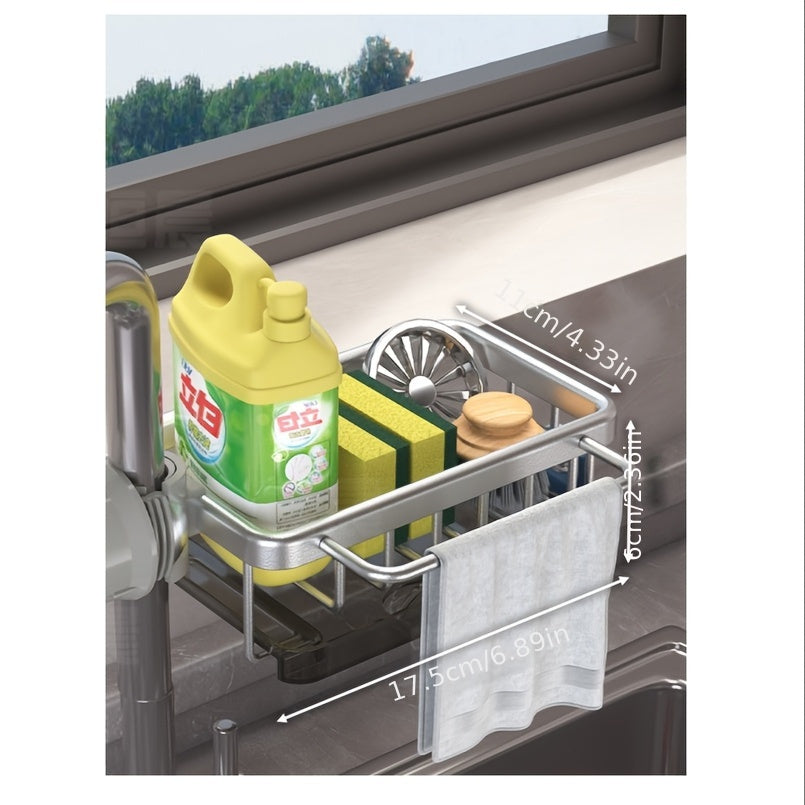 Multifunctional Kitchen Sink Storage Basket with Cloth Holder and Draining Tray