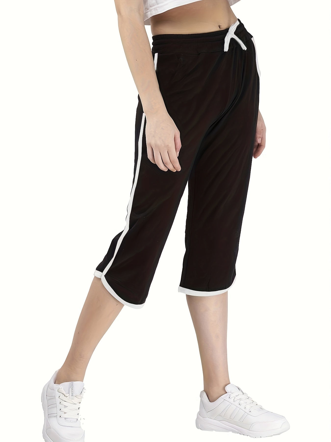 Plus Size Casual Sports Shorts With Striped Patchwork Elastic Waist Summer