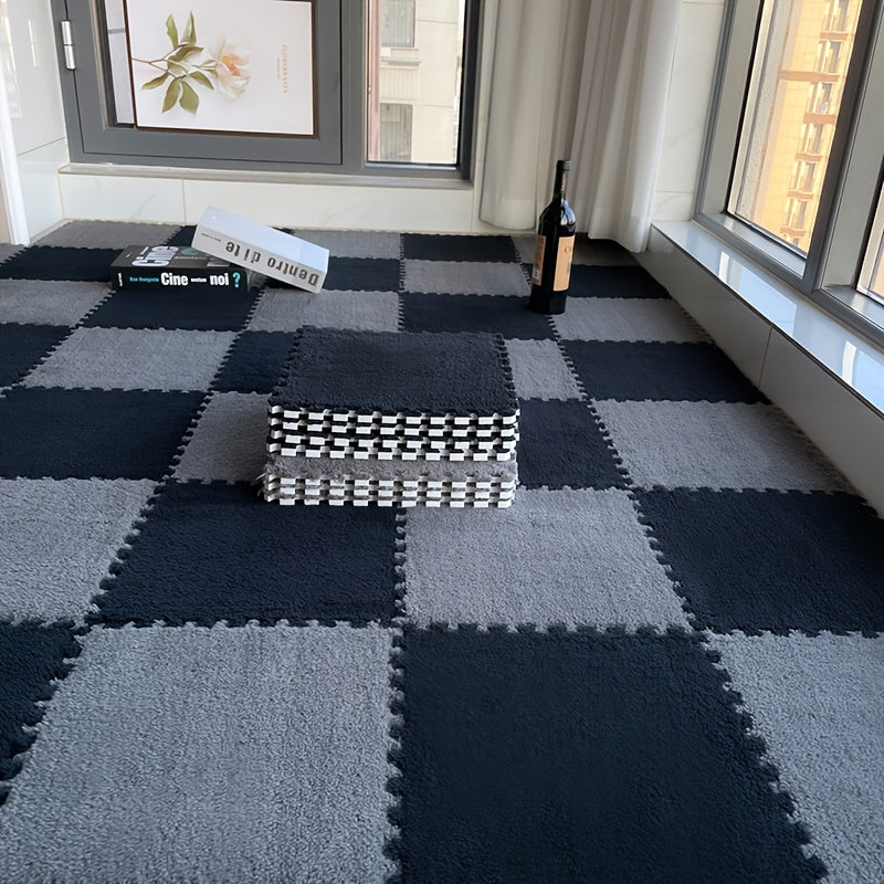 24-Piece Washable Plush Patchwork Floor Mats for Home Use Bedside Carpet