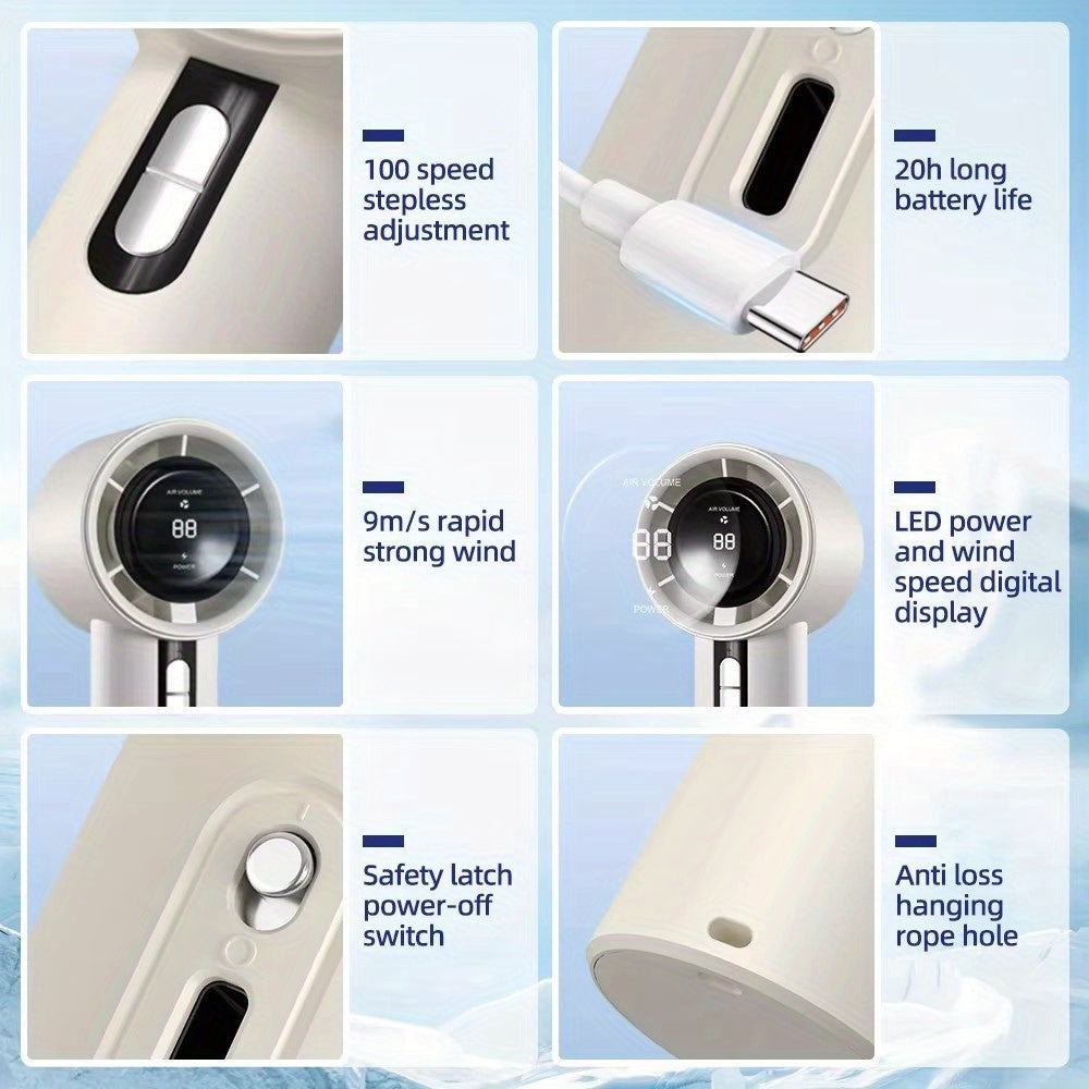 Rechargeable Handheld Turbo Fan with 3000mAh Battery, Adjustable Speed