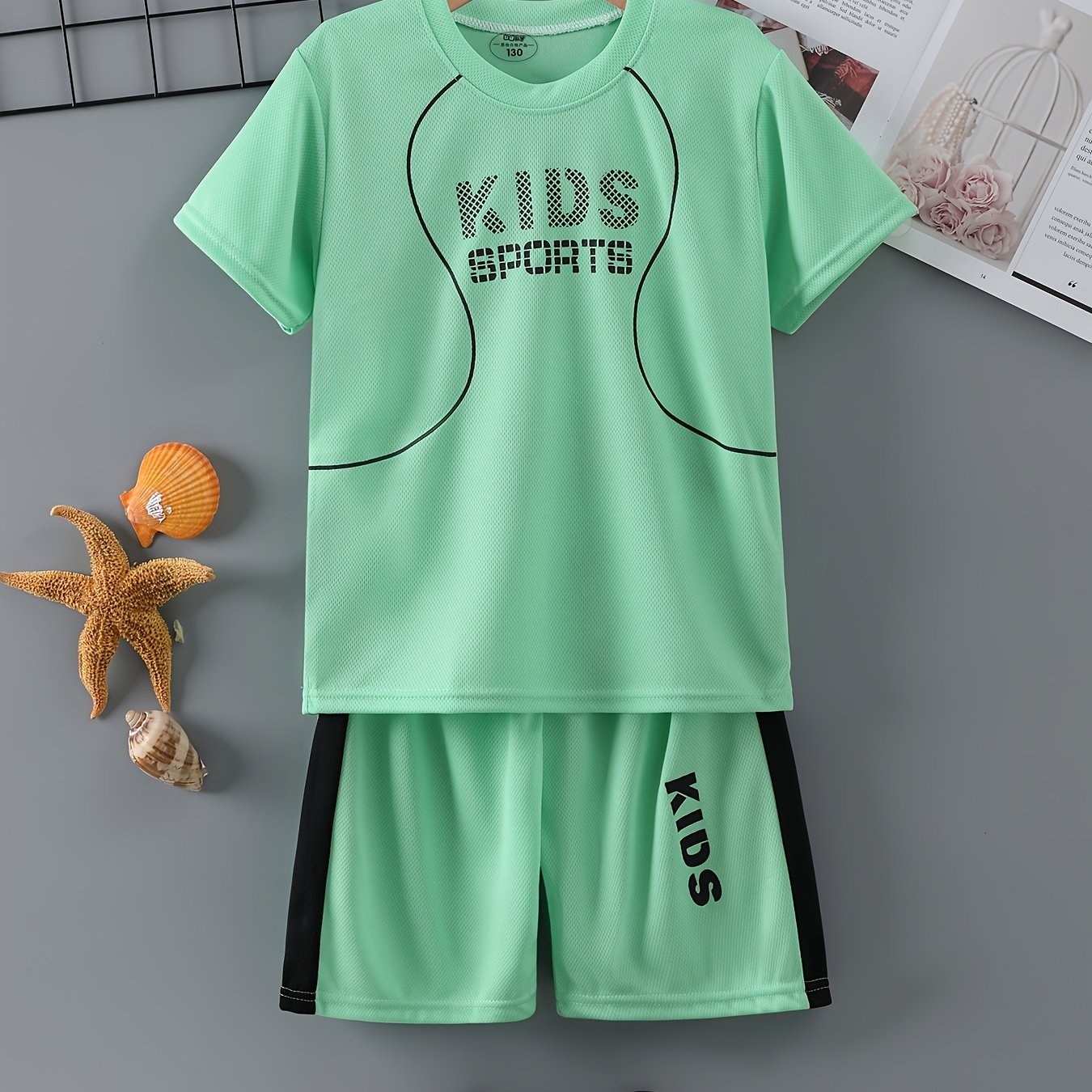 Traje deportivo de secado rápido para niños con camiseta de manga corta y pantalones cortos para niños de 12 años o menos