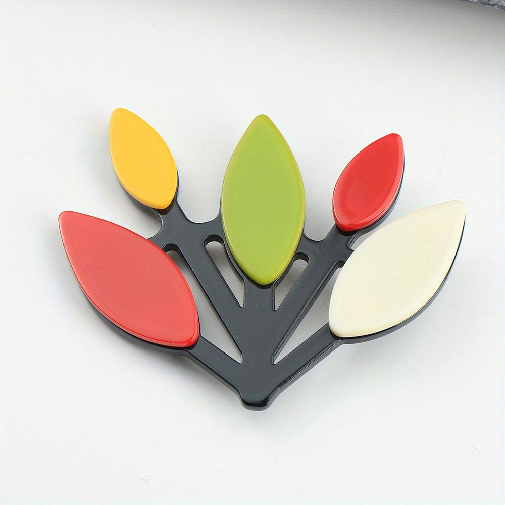 Retro Acrylic Tree Branch Brooch for Scarves and Necklaces Vibrant Foliage Design