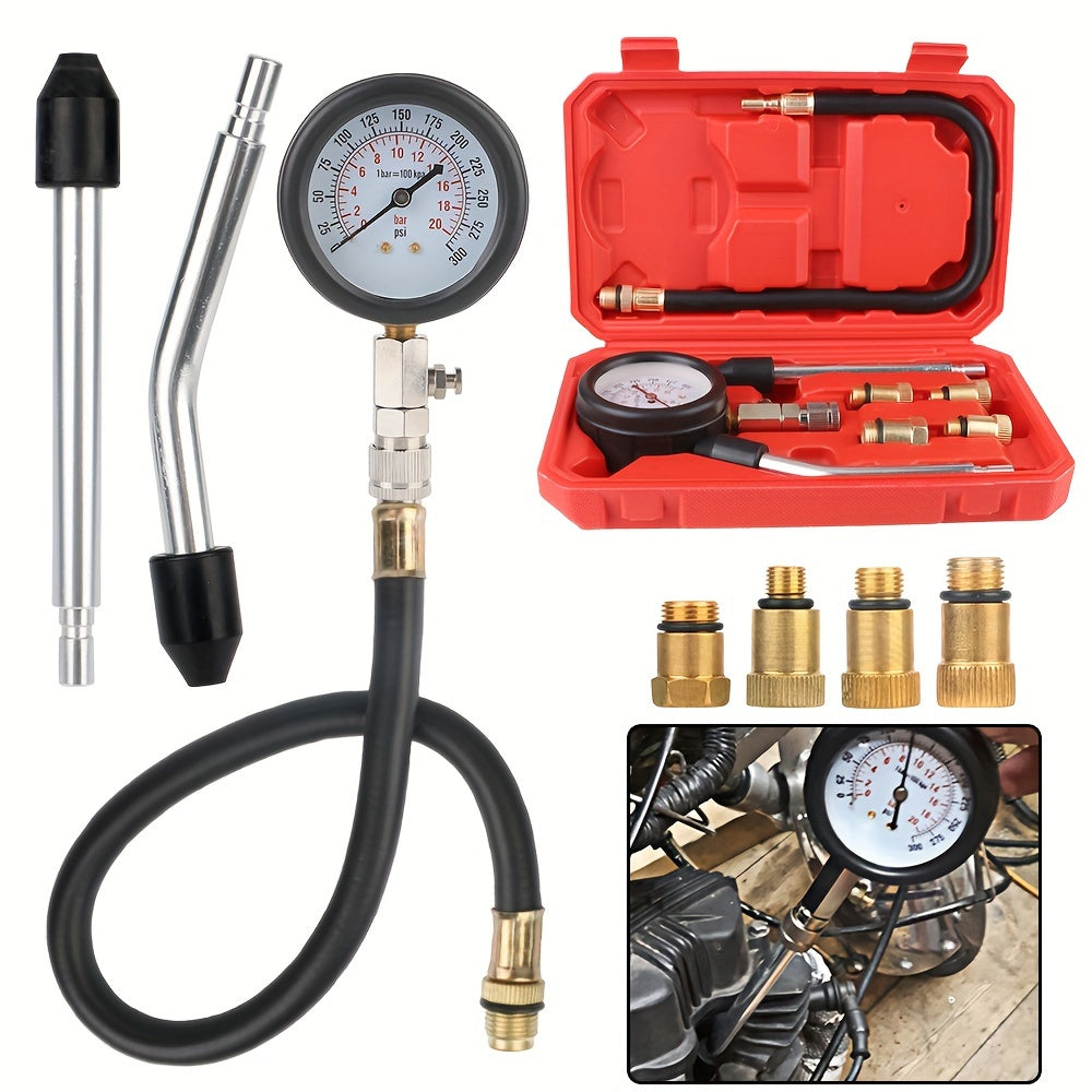 Automotive Compression Tester Kit with Pressure Gauge and Multiple Adapters