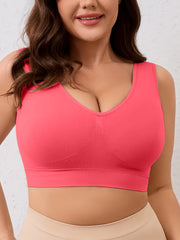 Plus-Size Wireless Sports Bra Seamless Push-Up Support Yoga Running Workout