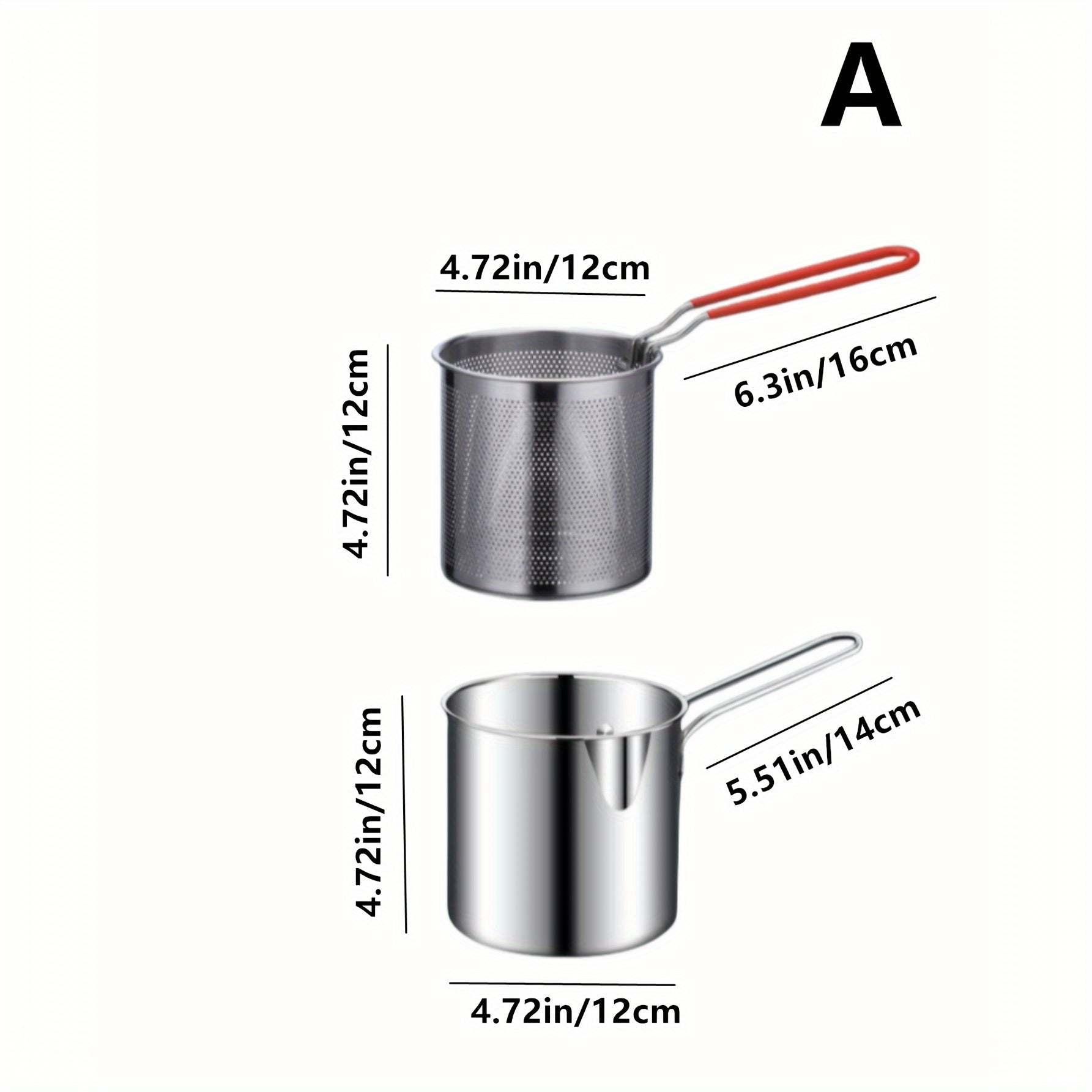 Small Stainless Steel Frying Pan with Frying Basket for Induction Cookers 8 Inch