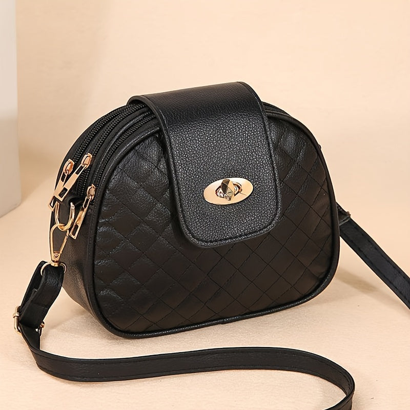 Large Capacity Black PU Crossbody Bag for Casual Going Out with Adjustable Strap