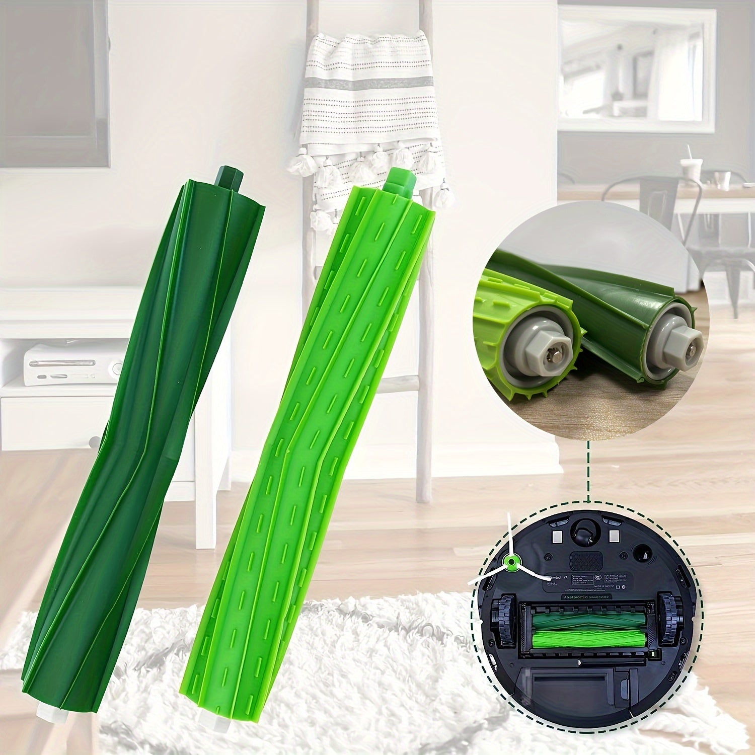 Set of 2 Replacement Roller Brushes for Vacuum Cleaners with Rubber Brush Accessory