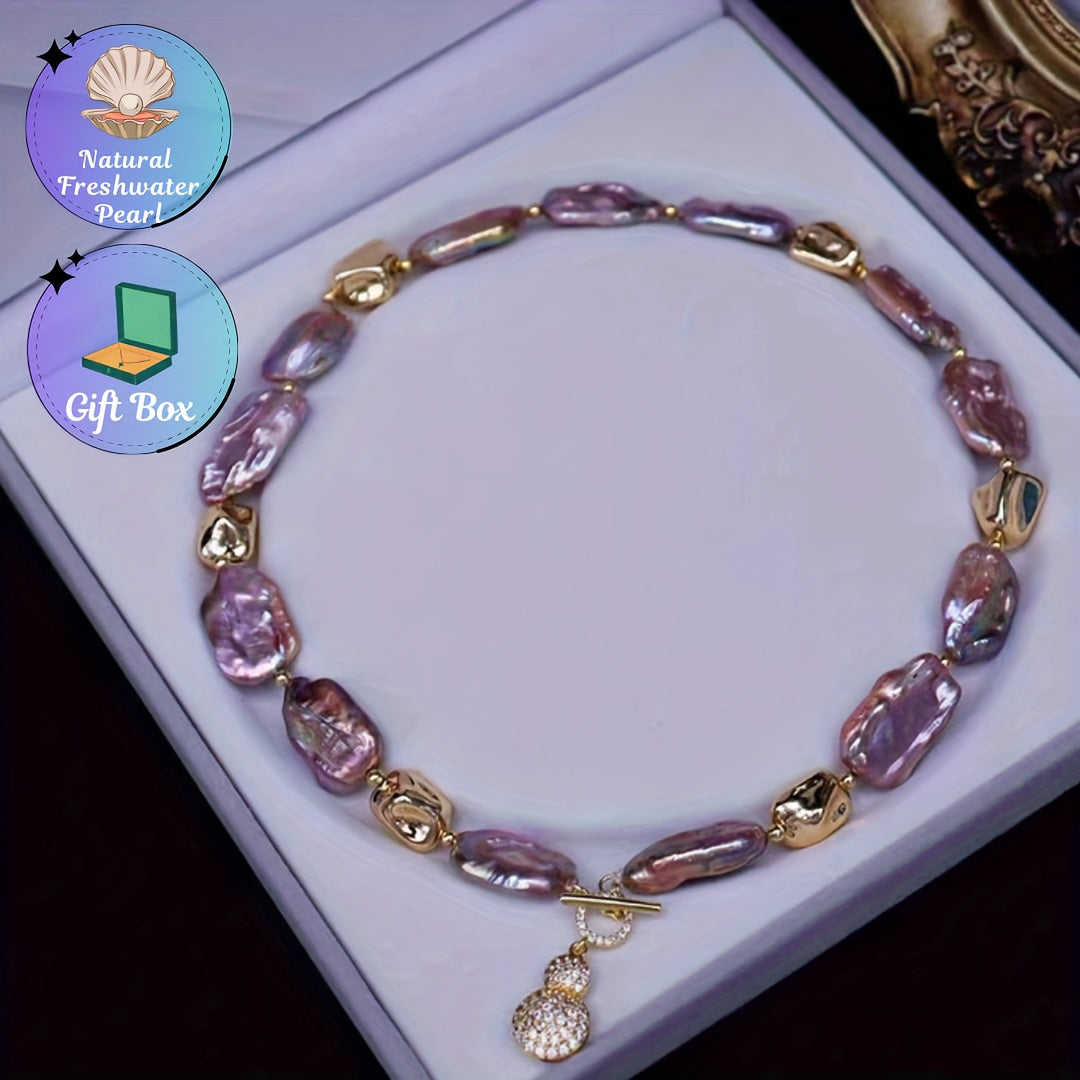 Elegante collar de cadena para clavícula con perla de agua dulce barroca para uso casual y formal