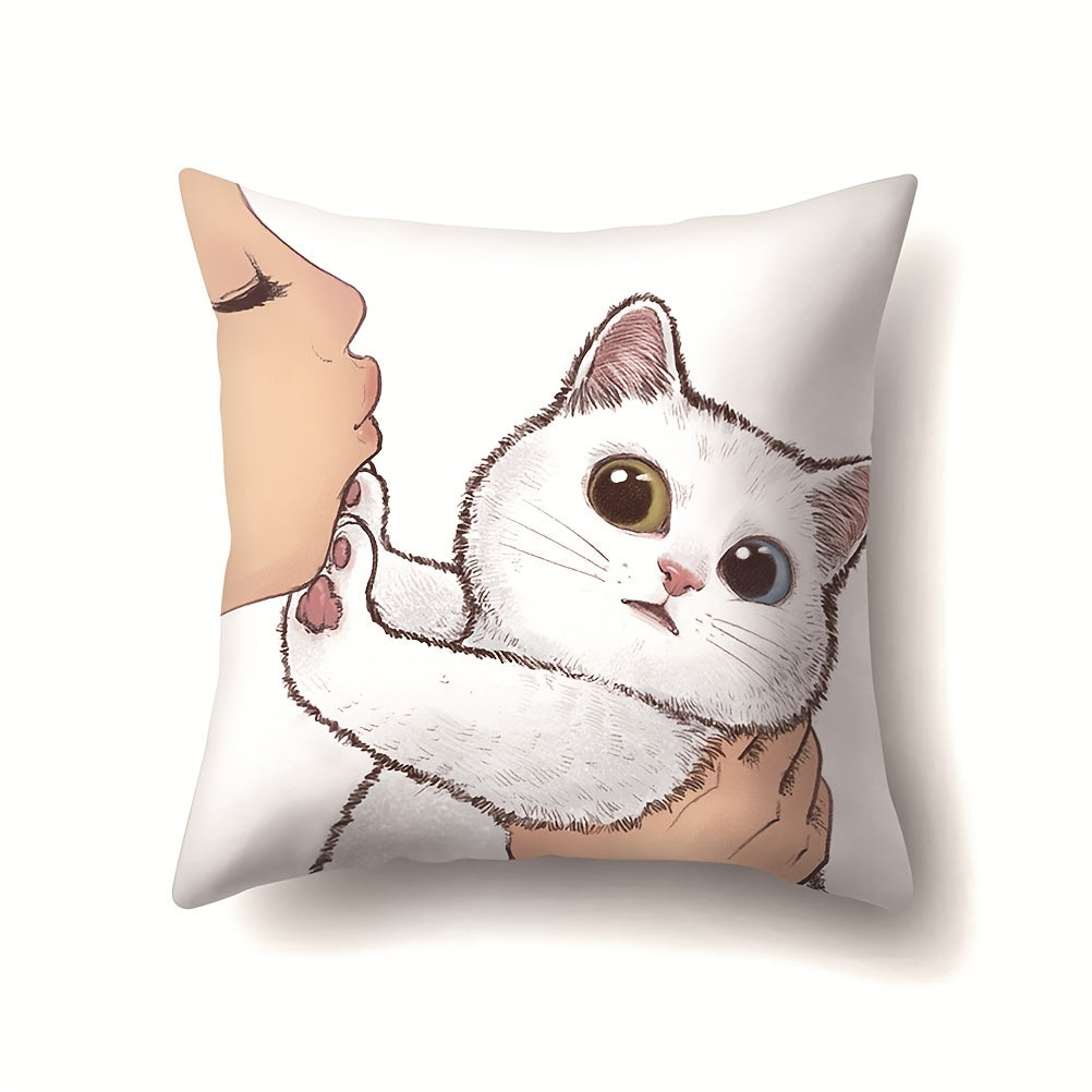 Cat Cushion Cover for Living Room Decor, Adorable, 18x18 Inches