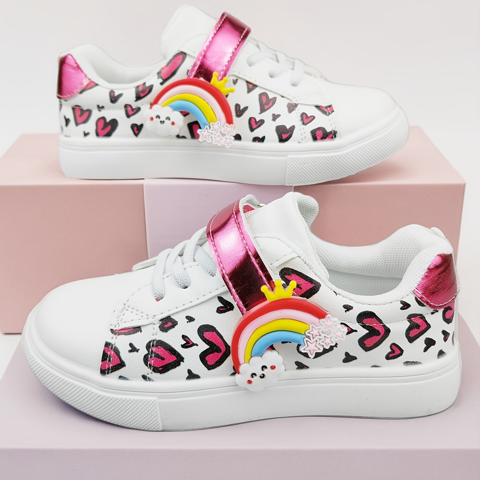 Girls' Rainbow Heart Cartoon Casual Sneakers for Spring and Summer