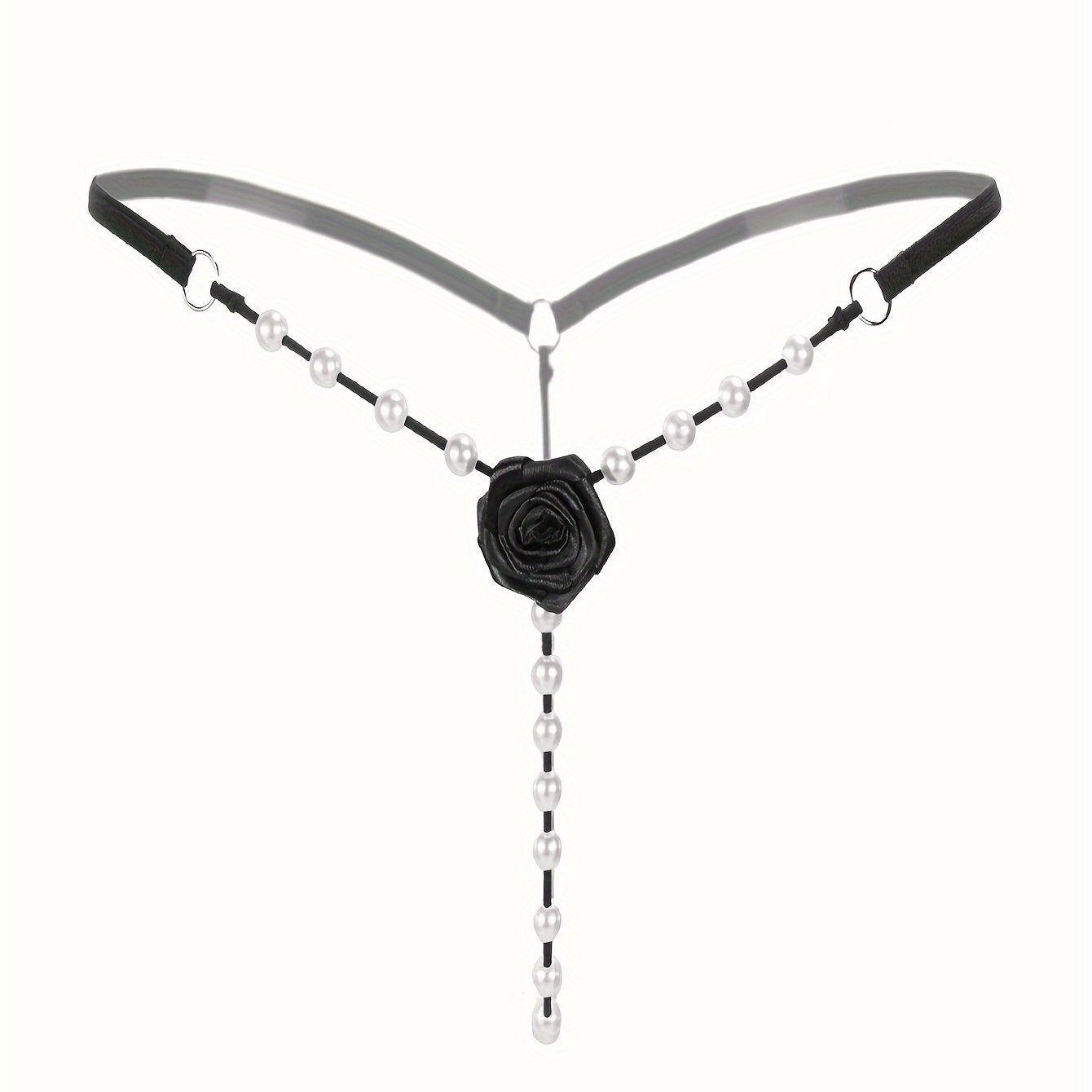 Women's Rose Patch Thong Panties with Faux Pearl Decorations Lingerie