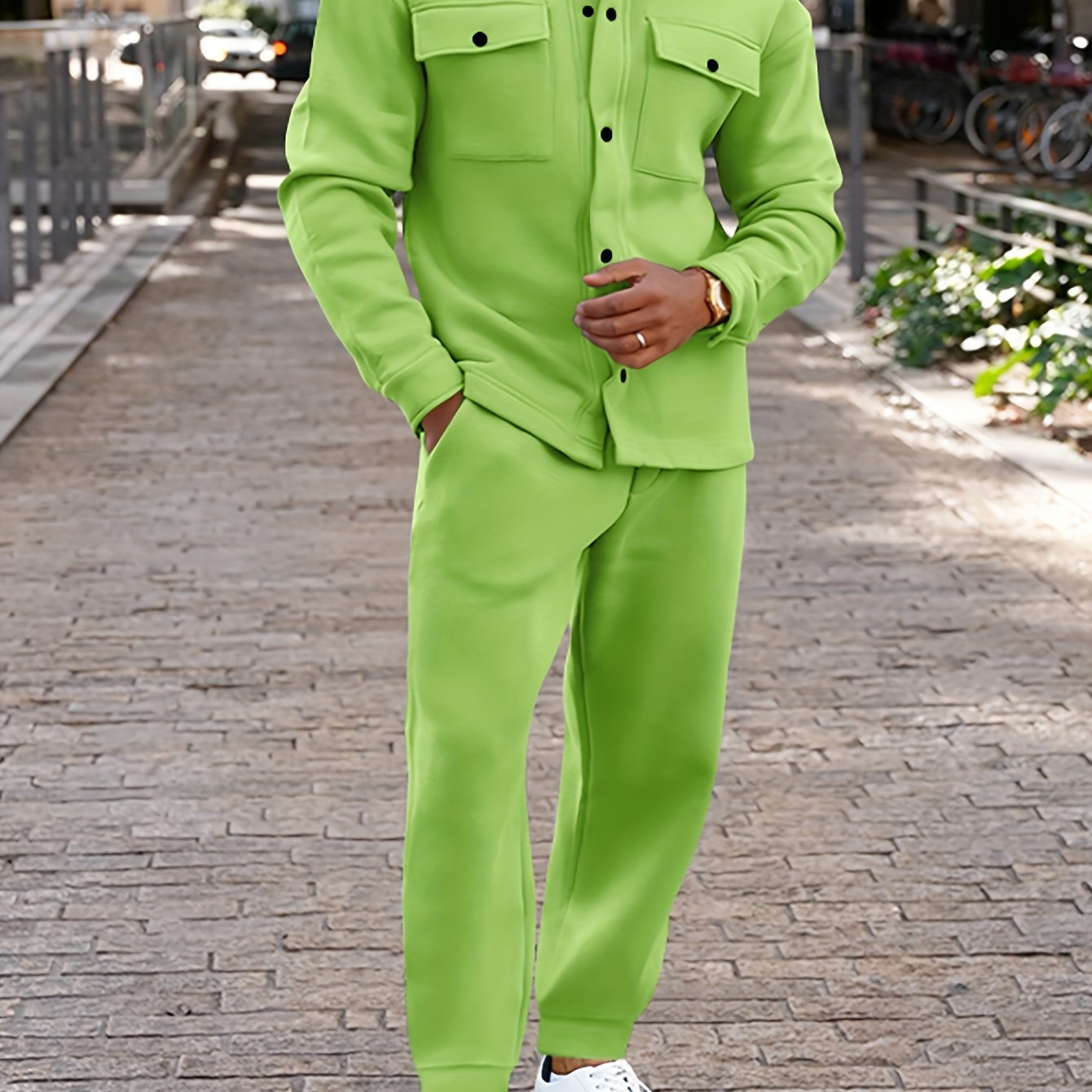 Fleece Hoodie and Pants Set for Men Casual Fall Winter Polyester Solid