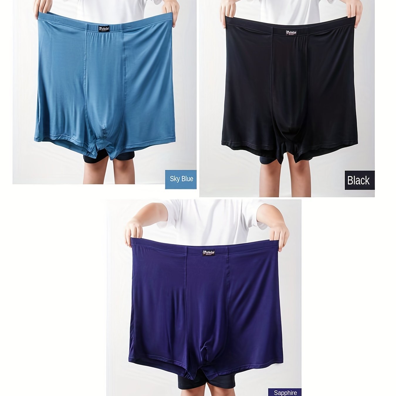 Men's Plus Size Modal Boxer Briefs Breathable Soft Casual Loose Underwear Set of 3