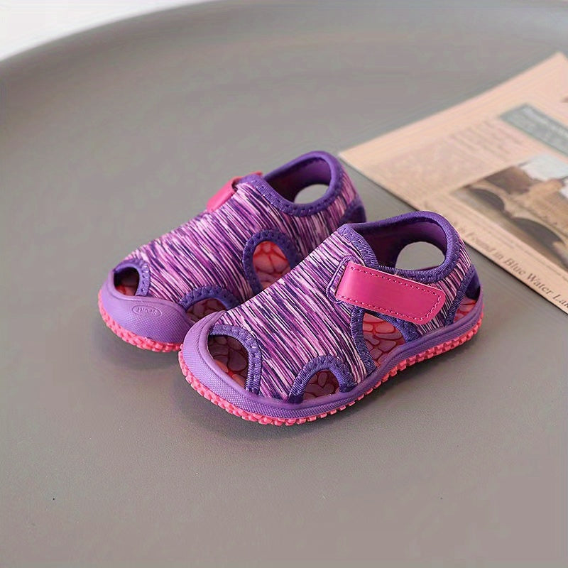 Girls Summer Breathable Striped Platform Sandals Low Top Wedge Toe Cap Anti-Slip Wear-Resistant