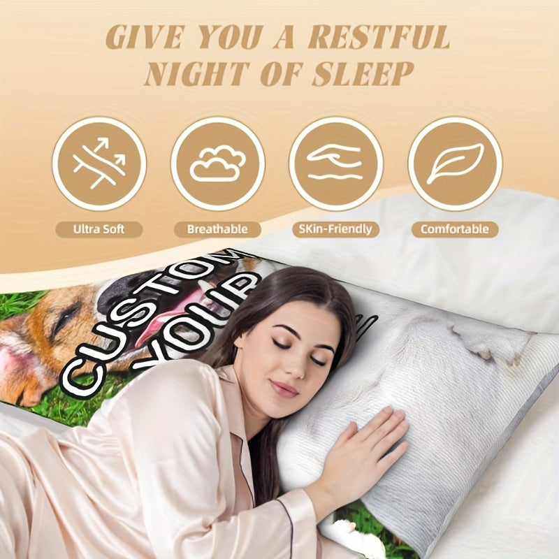 Custom Pet Photo Body Pillow Cover Reversible Plush 20x54 Inches