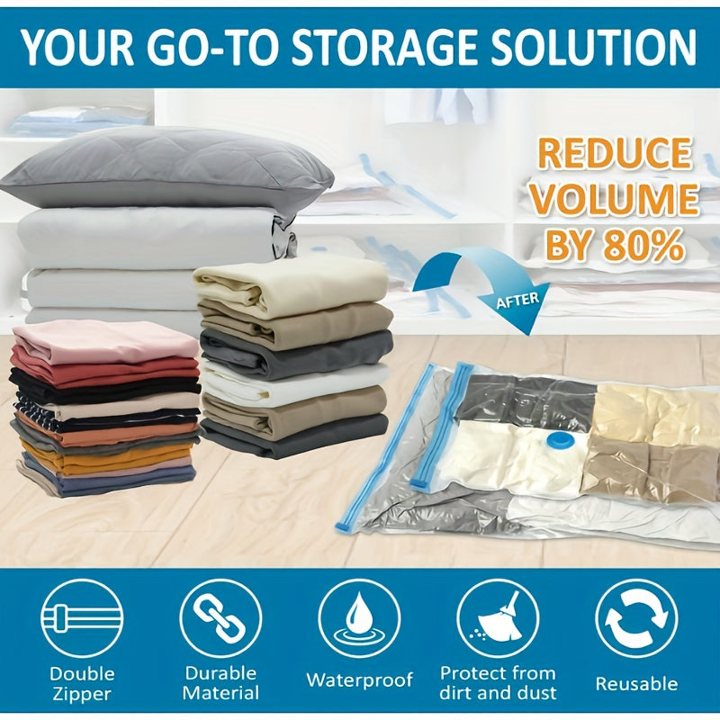 20 ta vakuum siqish saqlash sumkasi to'plami, kiyimlar, ko'rpa va ko'ylaklar uchun havo o'tkazmaydigan saqlash idishlari, yotoqxona, shkaflar va yotoqxonalarda joyni tejovchi tashkilotchi, sayohat uchun zarur joyni tejovchi