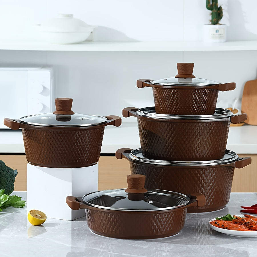 Enamel Non-Stick Cookware Set with Maifan Stone Aluminum Pots and Pans for Stewing Frying