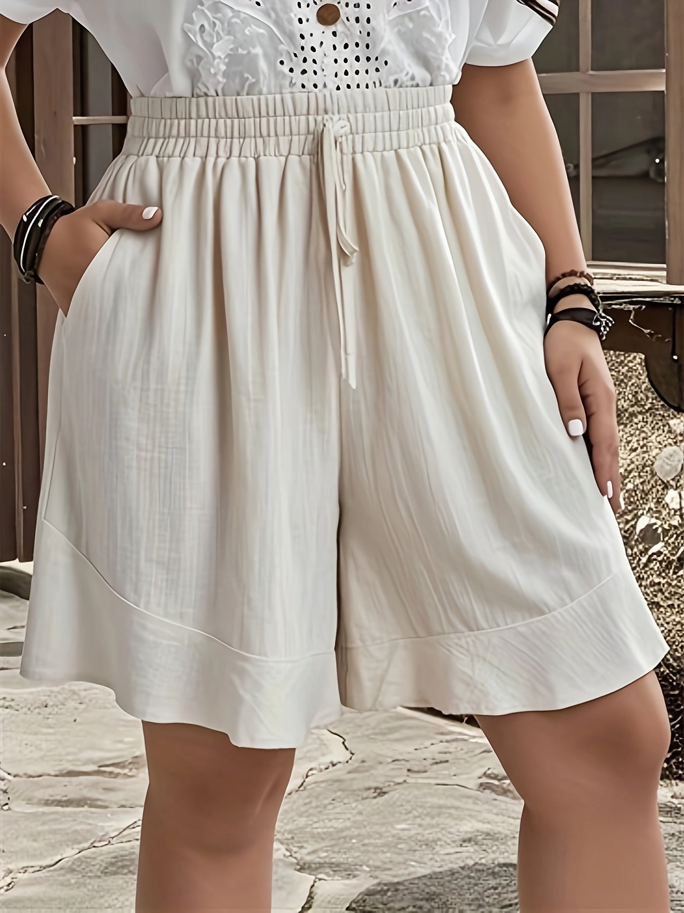 Plus Size Women's Wide-Leg Shorts Polyester Casual Vacation Wear