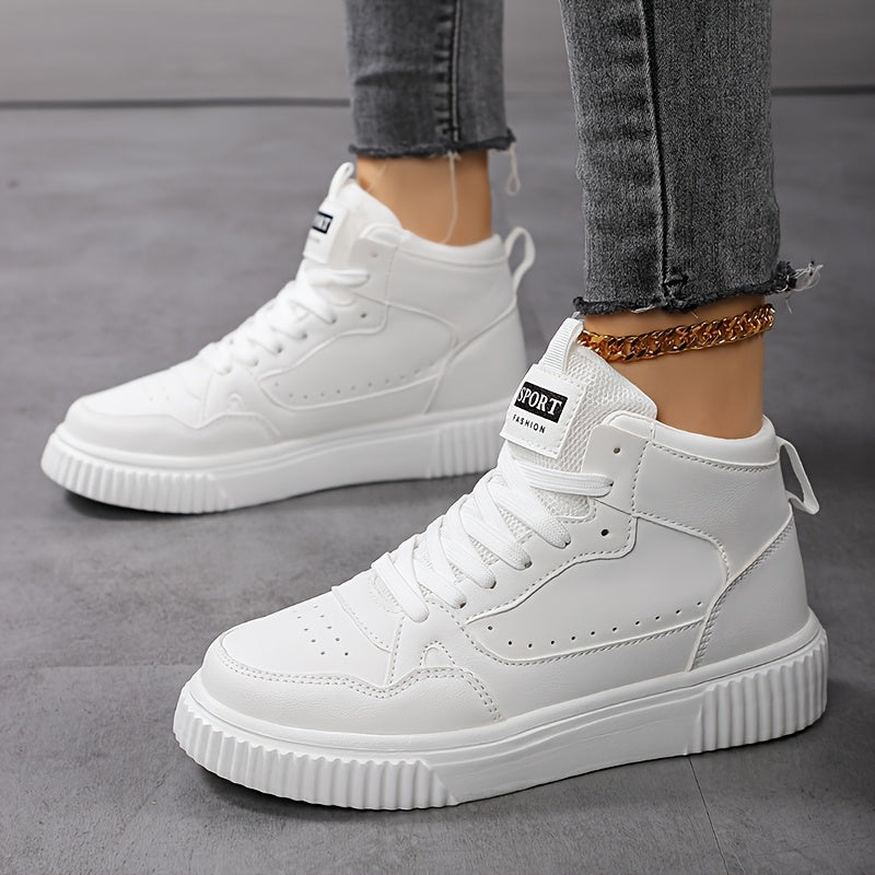 Women Ladies PU Color-Blocked High-Top Casual Sneakers