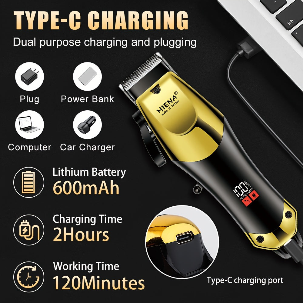 Professional Hair Clippers Set T-Blade USB Rechargeable Golden Black for Home Use