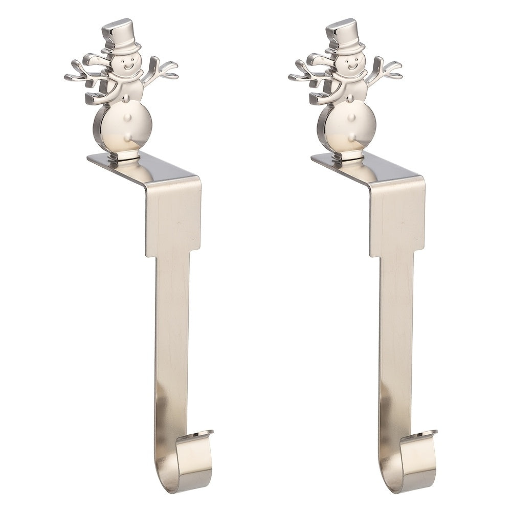 Set of 2 Christmas Mantel Stocking Holders Stainless Steel Snowflake Santa Elk
