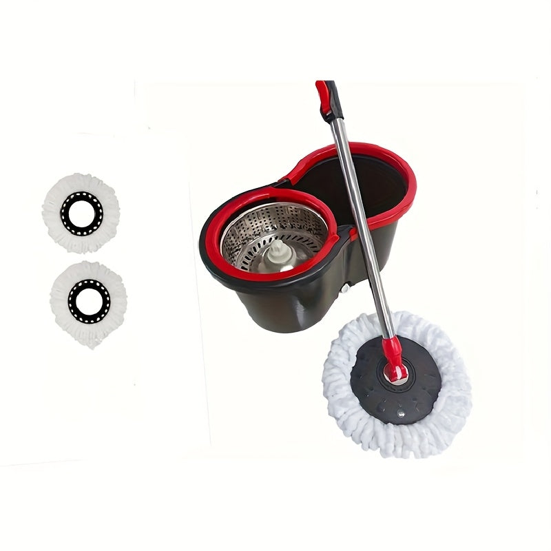 Black Compact 360° Rotating Mop and Bucket Kit with Microfiber Heads