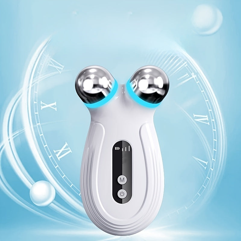 Yuz va bo'yin massajchisi, ko'k LED chiroqlari bilan - qayta zaryadlanadigan, USB orqali zaryadlash - ayollar uchun ideal teri parvarishi sovg'asi, zamonaviy estetik va ergonomik dizaynga ega go'zallik qurilmasi.