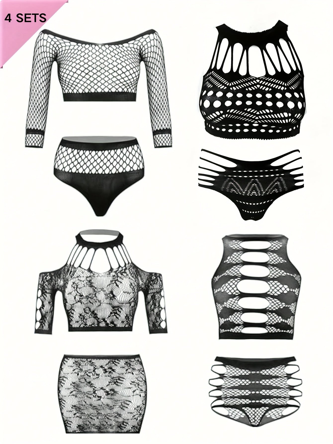 Women's Plus Size Lingerie Set Fishnet Sheer Top and Panty 8 Piece