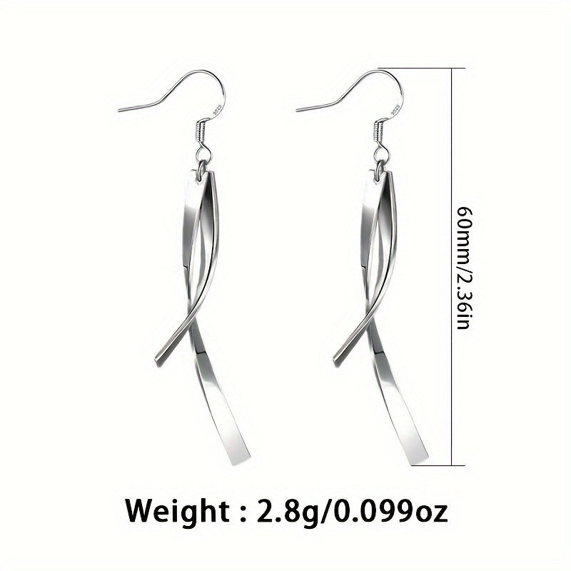 Women's Silver Earrings with Drap and Cross Line Tassel Lightweight Jewelry for Daily Wear and Gifts
