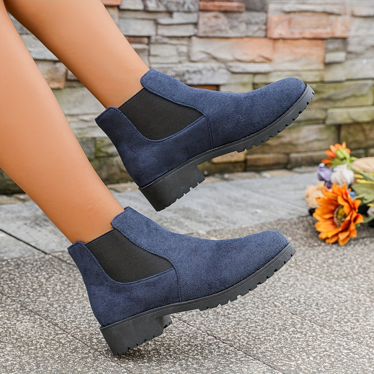 Women's Ankle Boots Leather Mid-Heel Casual Dress Shoes Black Blue Green Brown