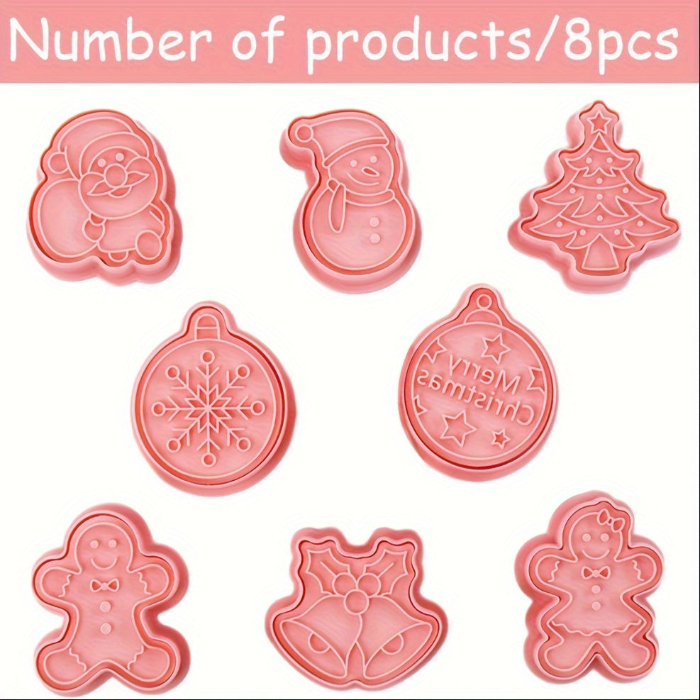 Set of 8 Christmas Cookie Cutters Plastic Molds for Baking and Decorating