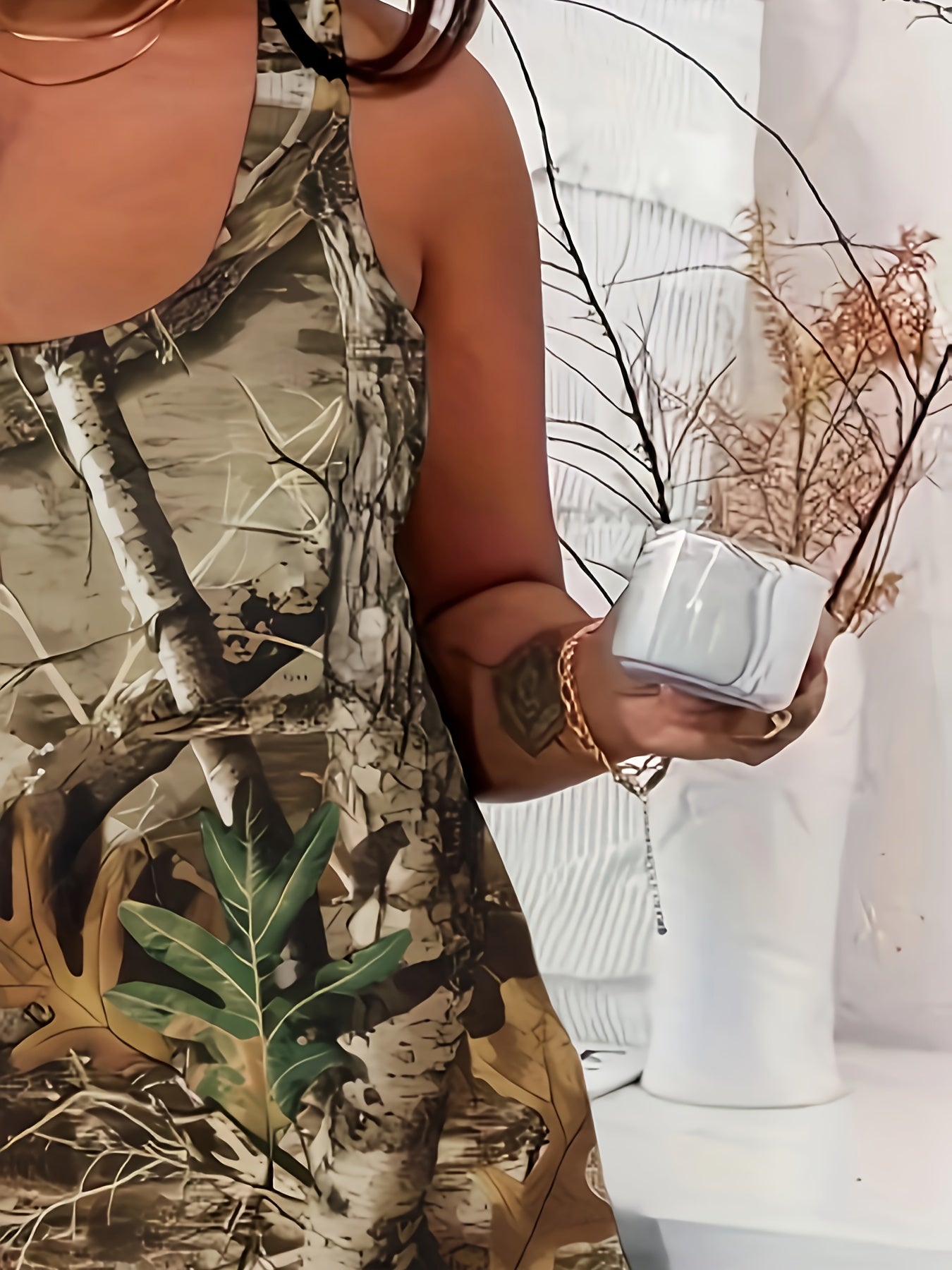 Plus Size Women's Camouflage Sleep Dress Sleeveless Nightgown Green Brown Black