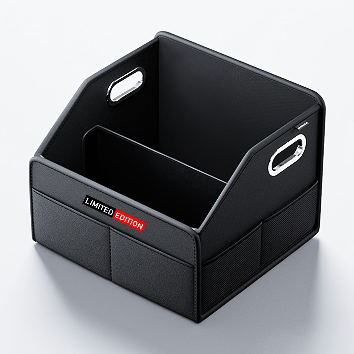 Black PU Leather Car Trunk Organizer Foldable Storage Box with Handles