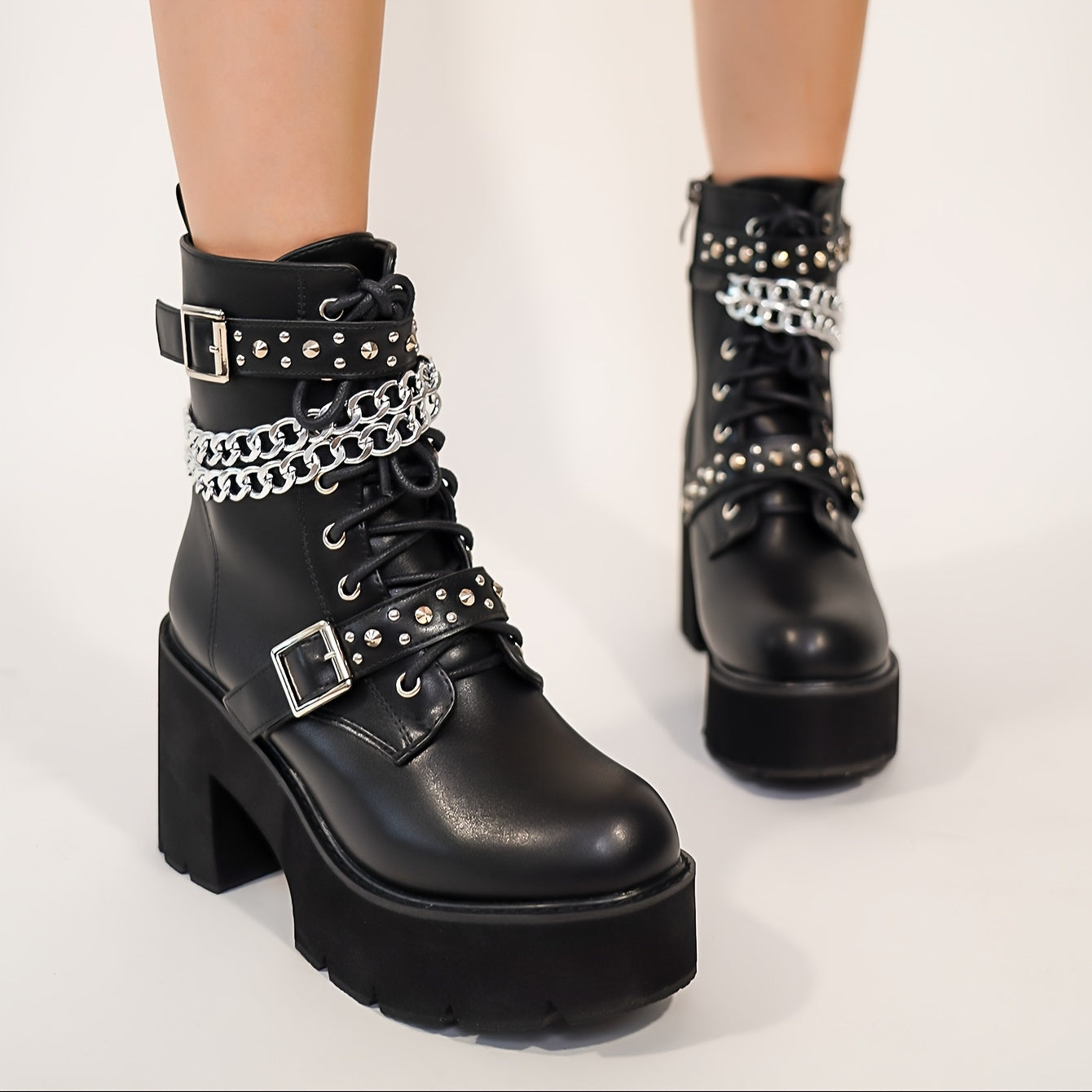 Women's Wedge Thick-Soled Boots Black Comfortable Fashion Footwear