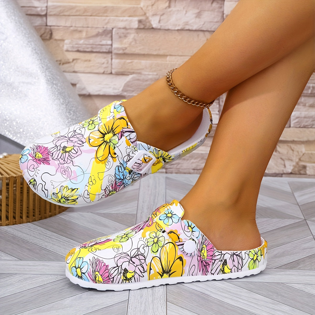 Women EVA Wedge Flatform Shoes Floral Graffiti Color-Block Slip-Resistant