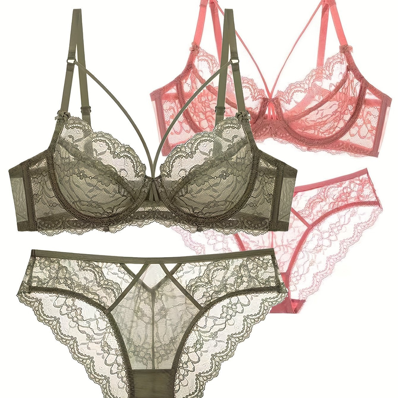 Women's Floral Lace Lingerie Set with Strappy Design