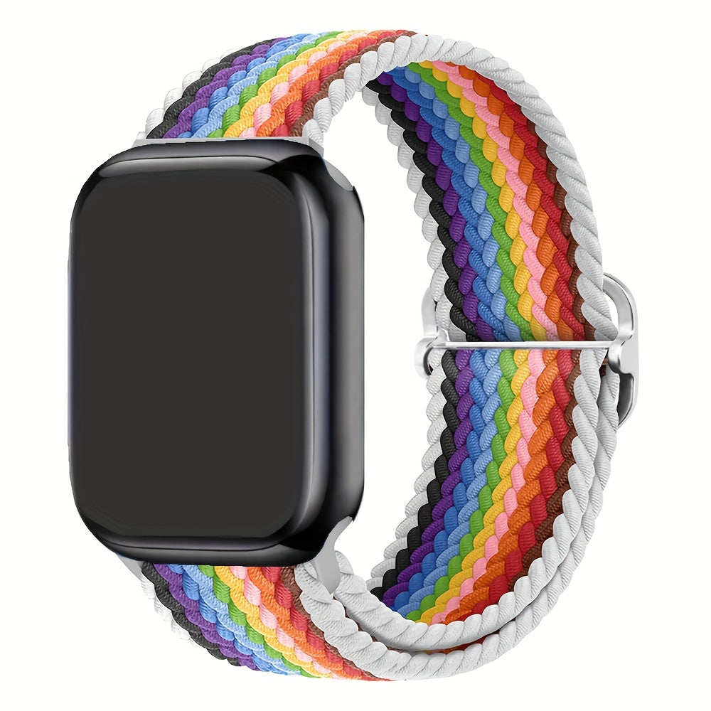 Apple Watch uchun nylon to'qilgan halqa tasmasi, moslashuvchan, elastik, suv o'tkazmaydigan va terga chidamli. Bir nechta ranglarda Ultra2/9/8/7/6/5/4/3 SE iWatch modellari uchun mos keladi. Zamonaviy va moslashuvchan.