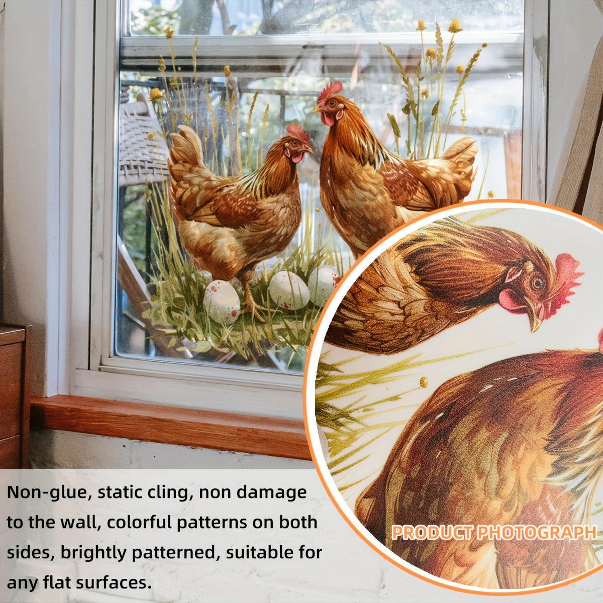 Chicken and Eggs Window Stickers Farmhouse Decor Reusable Vinyl Decals