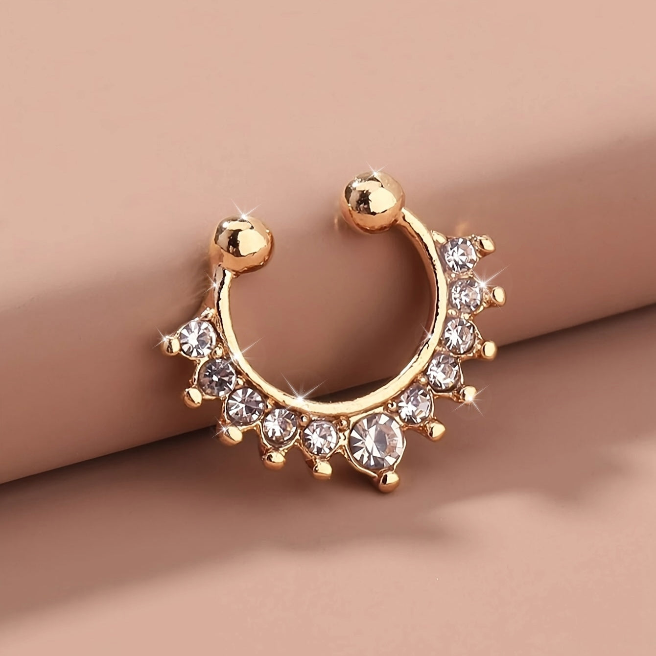 Uniseks rhinestone mis bakir burun qopqog'i, teshiksiz moda tanasi zargarlik buyumlari