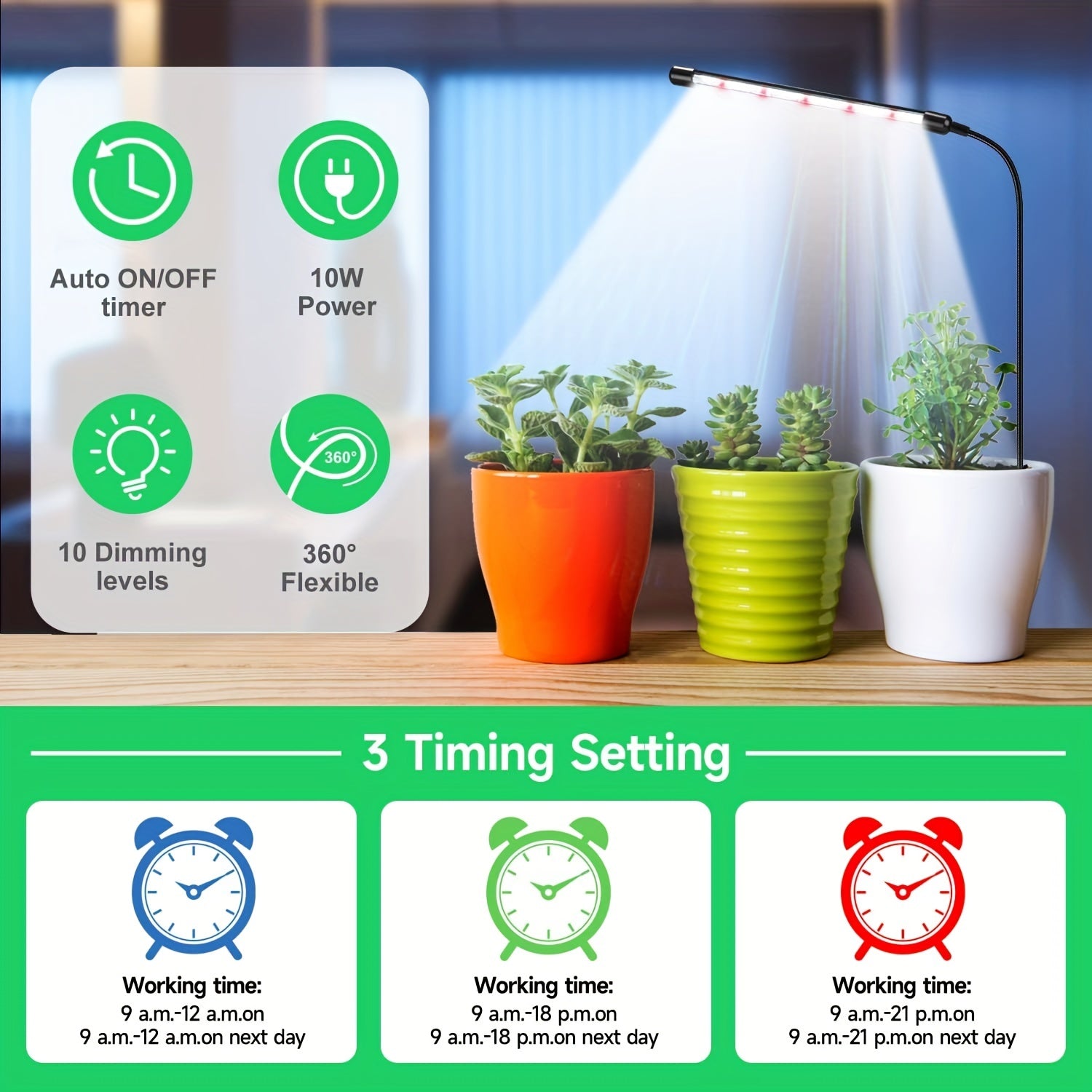USB Timer-Controlled LED Grow Light Full Spectrum White Indoor Hydroponics Seedlings Adjustable Brightness