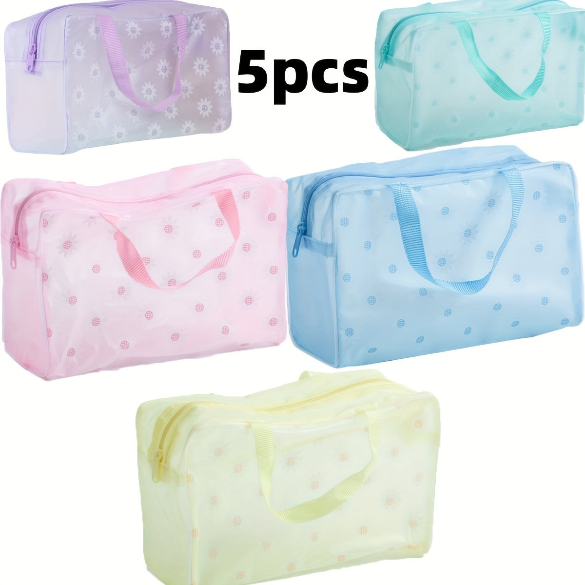 Set of 5 Colorful Transparent Frosted Waterproof Zipper Storage Bags for Travel and Kids