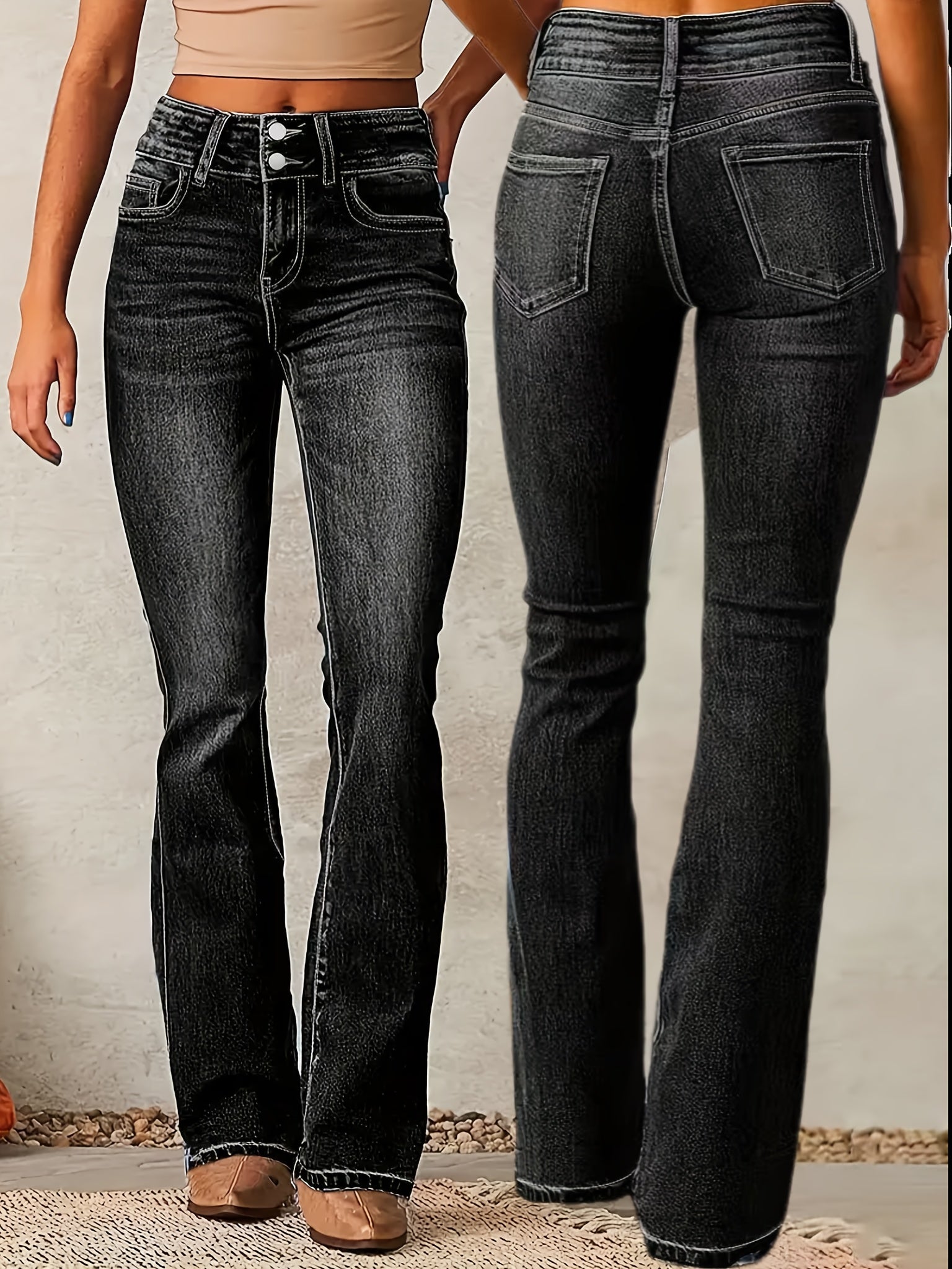 Women's Plus Size Flared Leg Jeans High Rise Mid Stretch Casual Bootcut