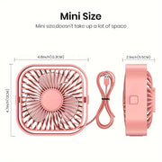 Pink 4-Inch USB Desk Fan Quiet Compact with 3 Speeds 360° Adjustable for Home Office Bedroom Car Outdoor
