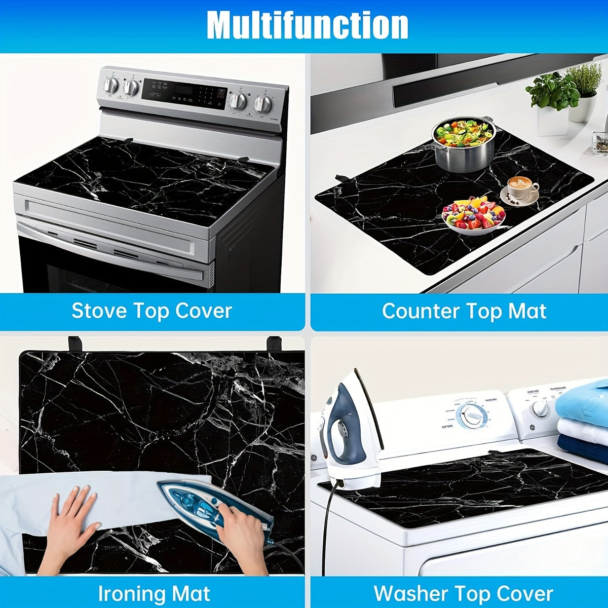 Black Marble Stove Top Cover 72.39x52.07cm Heat-Resistant Glass Protector