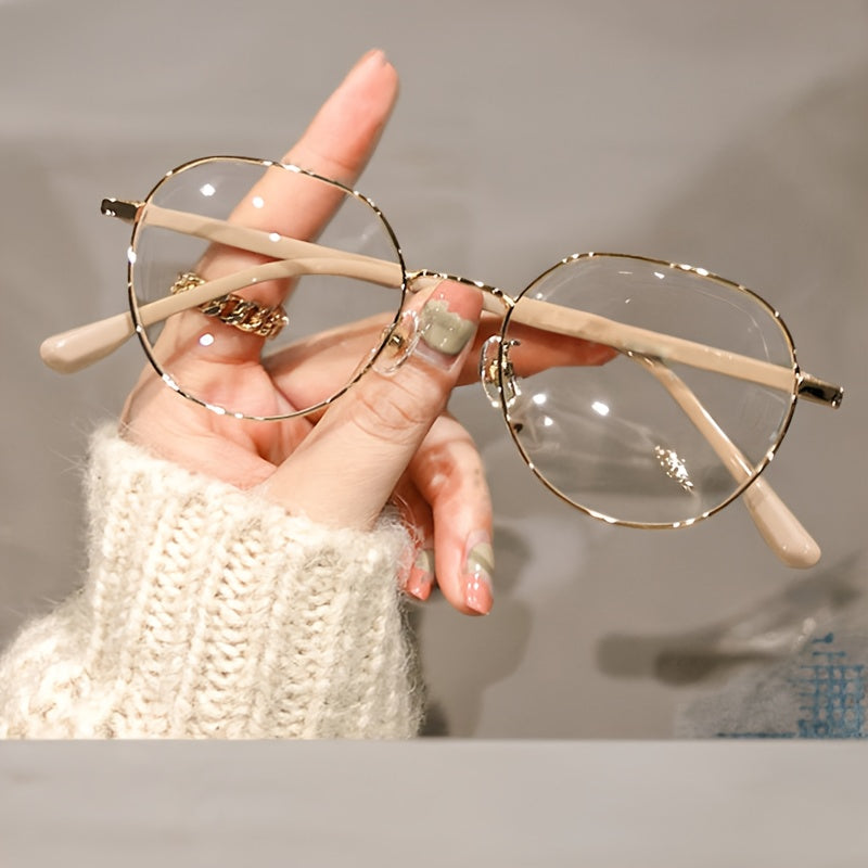 Women's Minimalist Metal Frame Glasses with Flat AC Lenses and Case