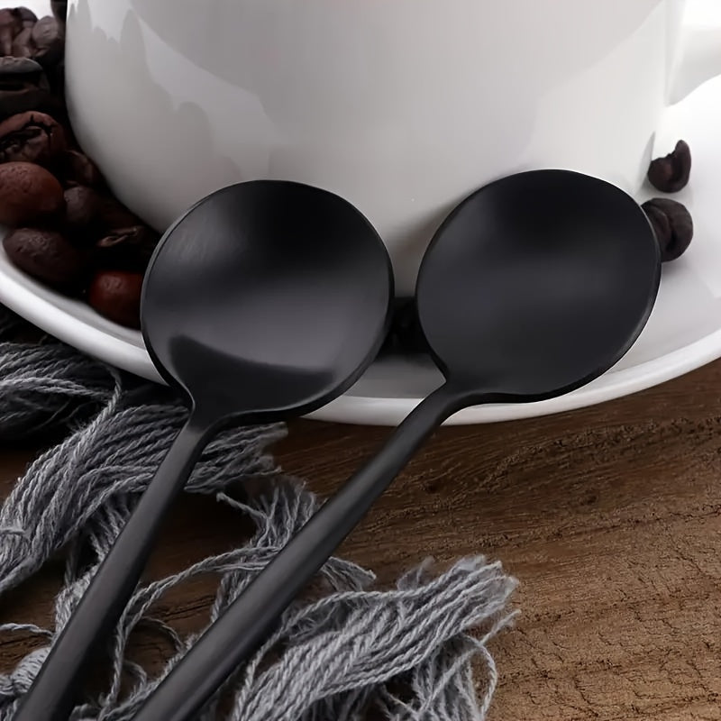 Set of 10 Black Stainless Steel Coffee Spoons for Home and Restaurant