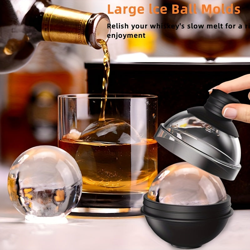 Silicone and Polycarbonate Ice Sphere Molds with Dual-Function Funnel Lid for Slow-Melting Ice Balls