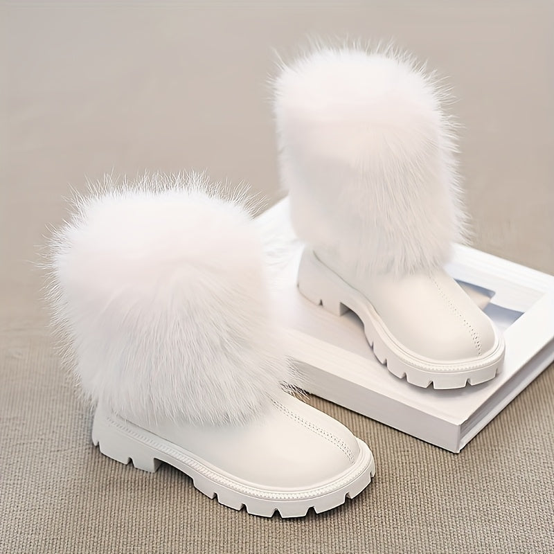 Yosh qizlar uchun preppy uslubidagi soxta mo'yna qish poyabzallari, zipper yopilishi, dumaloq barmoq, EVA ichki qismi va 14 yoshgacha bo'lganlar uchun bir rangli dizayn.